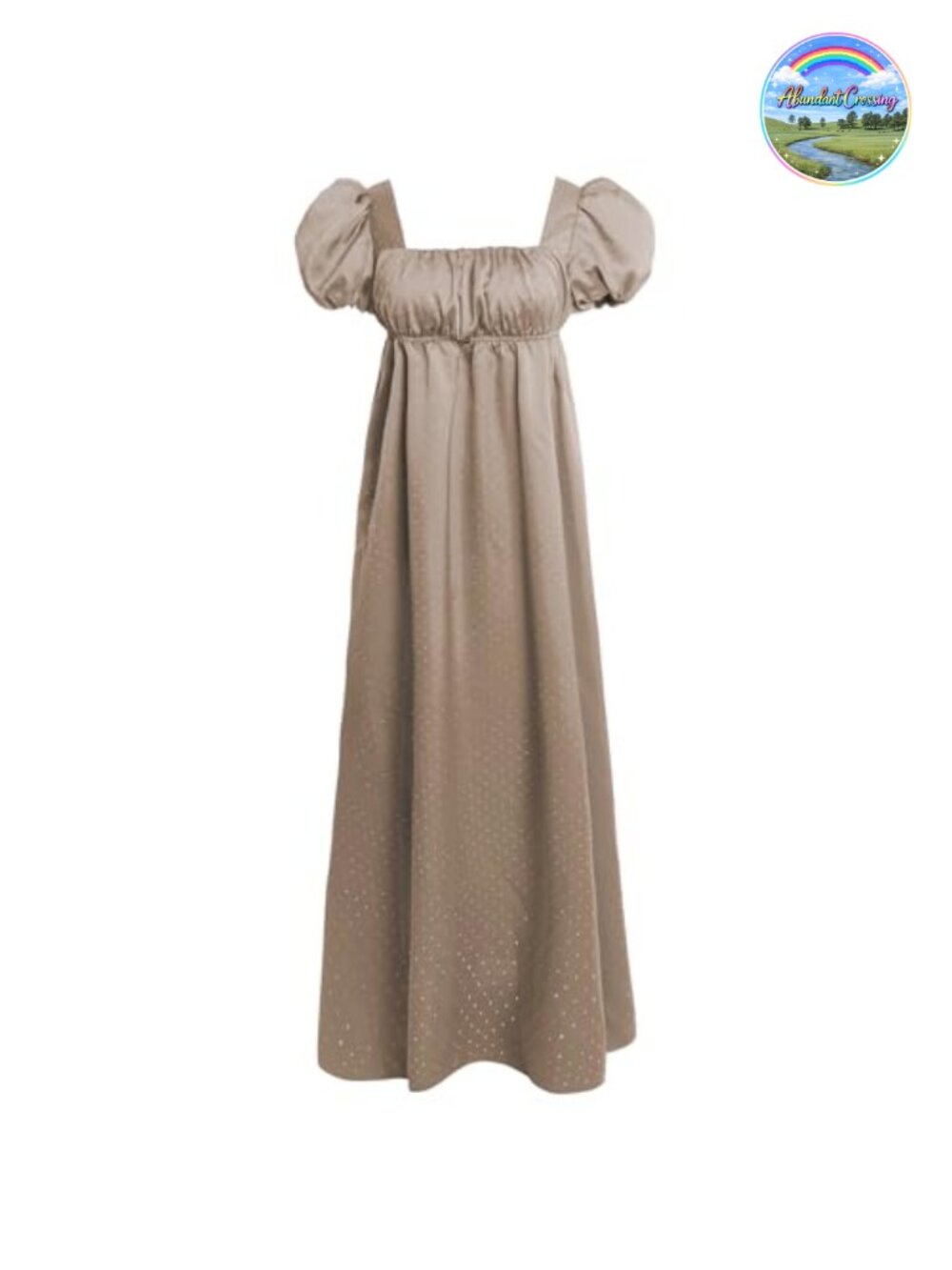 Rhinestone Satin Regency Dress Puff Sleeve Victorian Gown